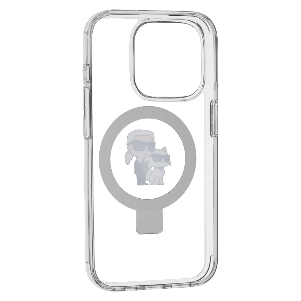 Ovitek MagSafe za Apple iPhone 15 Pro, Karl Lagerfeld, Ring Stand Karl & Choupette, Bela