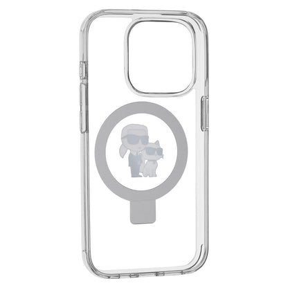 Ovitek MagSafe za Apple iPhone 15 Pro, Karl Lagerfeld, Ring Stand Karl & Choupette, Bela