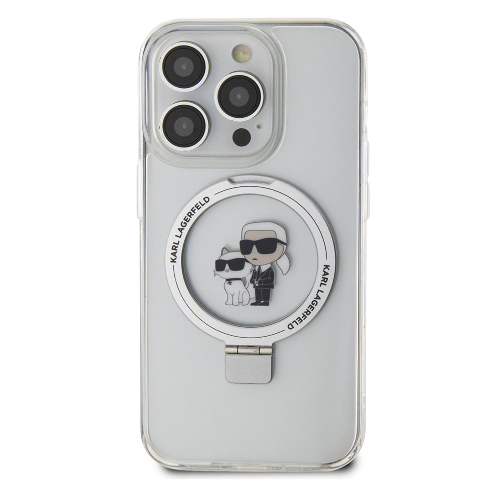 Ovitek MagSafe za Apple iPhone 15 Pro, Karl Lagerfeld, Ring Stand Karl & Choupette, Bela