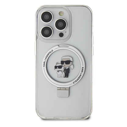 Ovitek MagSafe za Apple iPhone 15 Pro, Karl Lagerfeld, Ring Stand Karl & Choupette, Bela