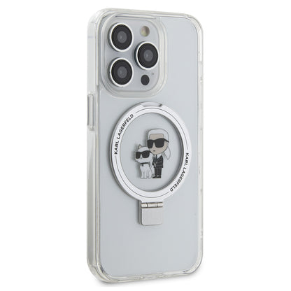 Ovitek MagSafe za Apple iPhone 15 Pro, Karl Lagerfeld, Ring Stand Karl & Choupette, Bela