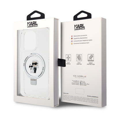 Ovitek MagSafe za Apple iPhone 15 Pro, Karl Lagerfeld, Ring Stand Karl & Choupette, Bela