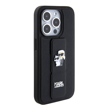 MagSafe Case for Apple iPhone 15 Pro, Karl Lagerfeld, Saffiano Gripstand Karl & Choupette, Black