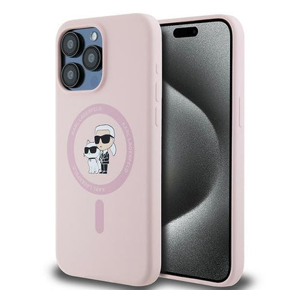 MagSafe Case for Apple iPhone 15 Pro, Karl Lagerfeld, Karl & Choupette Silicone, Pink