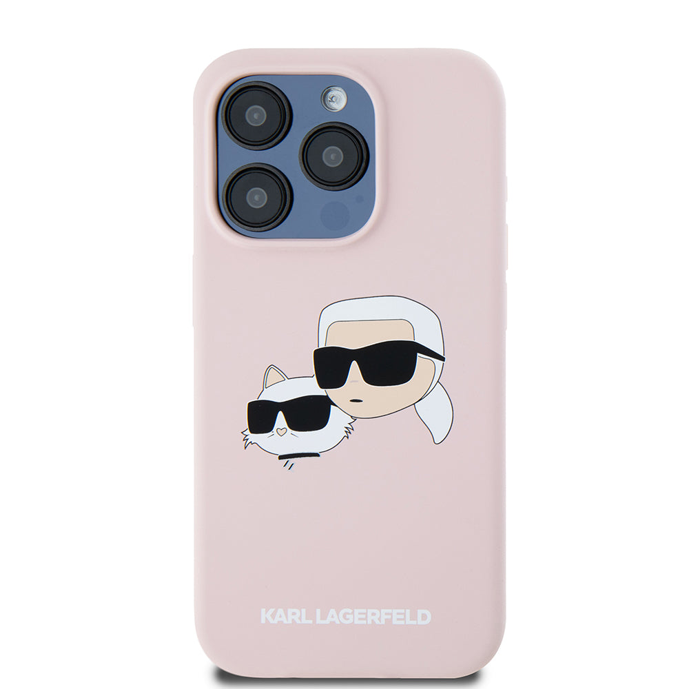 Ovitek MagSafe za Apple iPhone 15 Pro, Karl Lagerfeld, silikon Karl & Choupette's Heads, roza