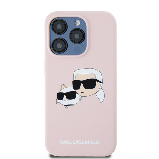 Ovitek MagSafe za Apple iPhone 15 Pro, Karl Lagerfeld, silikon Karl & Choupette's Heads, roza