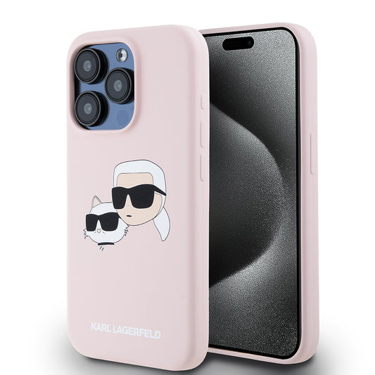 Ovitek MagSafe za Apple iPhone 15 Pro, Karl Lagerfeld, silikon Karl & Choupette's Heads, roza