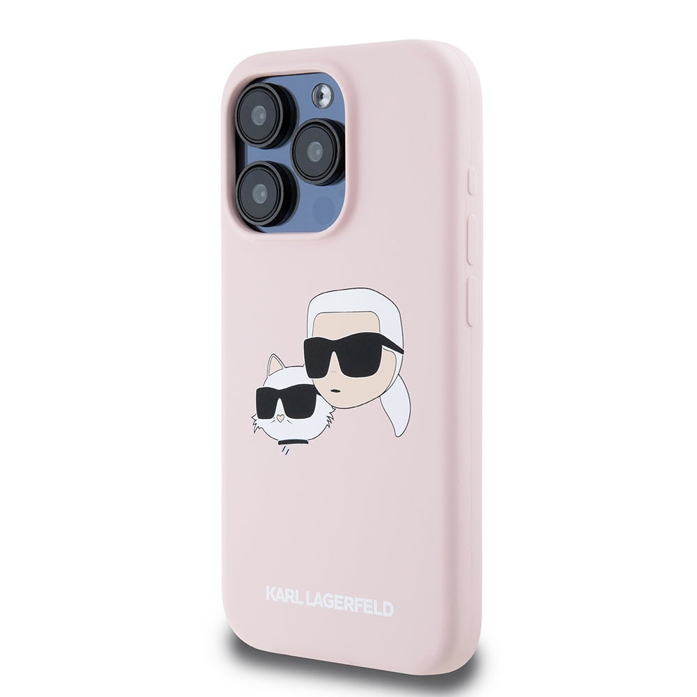 Ovitek MagSafe za Apple iPhone 15 Pro, Karl Lagerfeld, silikon Karl & Choupette's Heads, roza