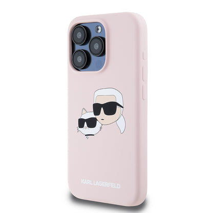 Ovitek MagSafe za Apple iPhone 15 Pro, Karl Lagerfeld, silikon Karl & Choupette's Heads, roza