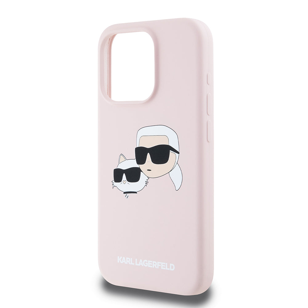 Ovitek MagSafe za Apple iPhone 15 Pro, Karl Lagerfeld, silikon Karl & Choupette's Heads, roza