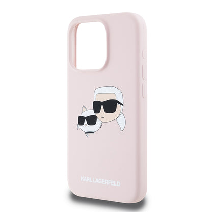Ovitek MagSafe za Apple iPhone 15 Pro, Karl Lagerfeld, silikon Karl & Choupette's Heads, roza