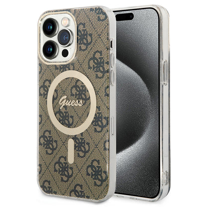 Ovitek MagSafe za Apple iPhone 15 Pro Max, Guess, 4G IML, rjava GUHMP15XH4STW