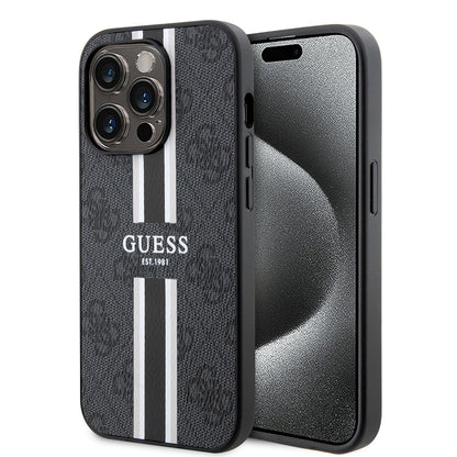 Ovitek MagSafe za Apple iPhone 15 Pro Max, Guess, 4G Printed Stripes, črn
