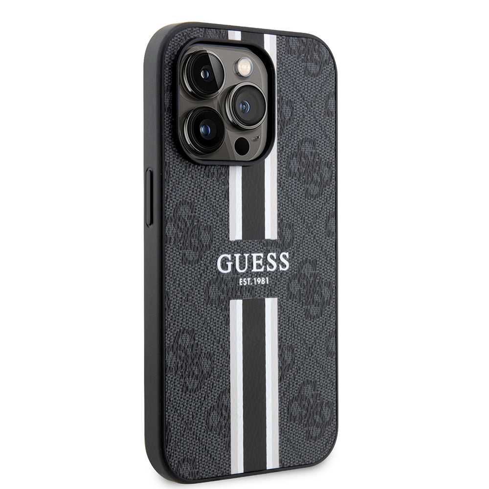 Ovitek MagSafe za Apple iPhone 15 Pro Max, Guess, 4G Printed Stripes, črn