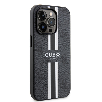 Ovitek MagSafe za Apple iPhone 15 Pro Max, Guess, 4G Printed Stripes, črn
