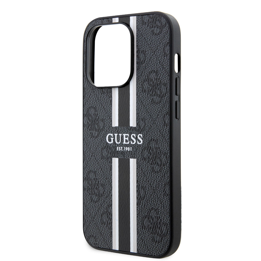 Ovitek MagSafe za Apple iPhone 15 Pro Max, Guess, 4G Printed Stripes, črn