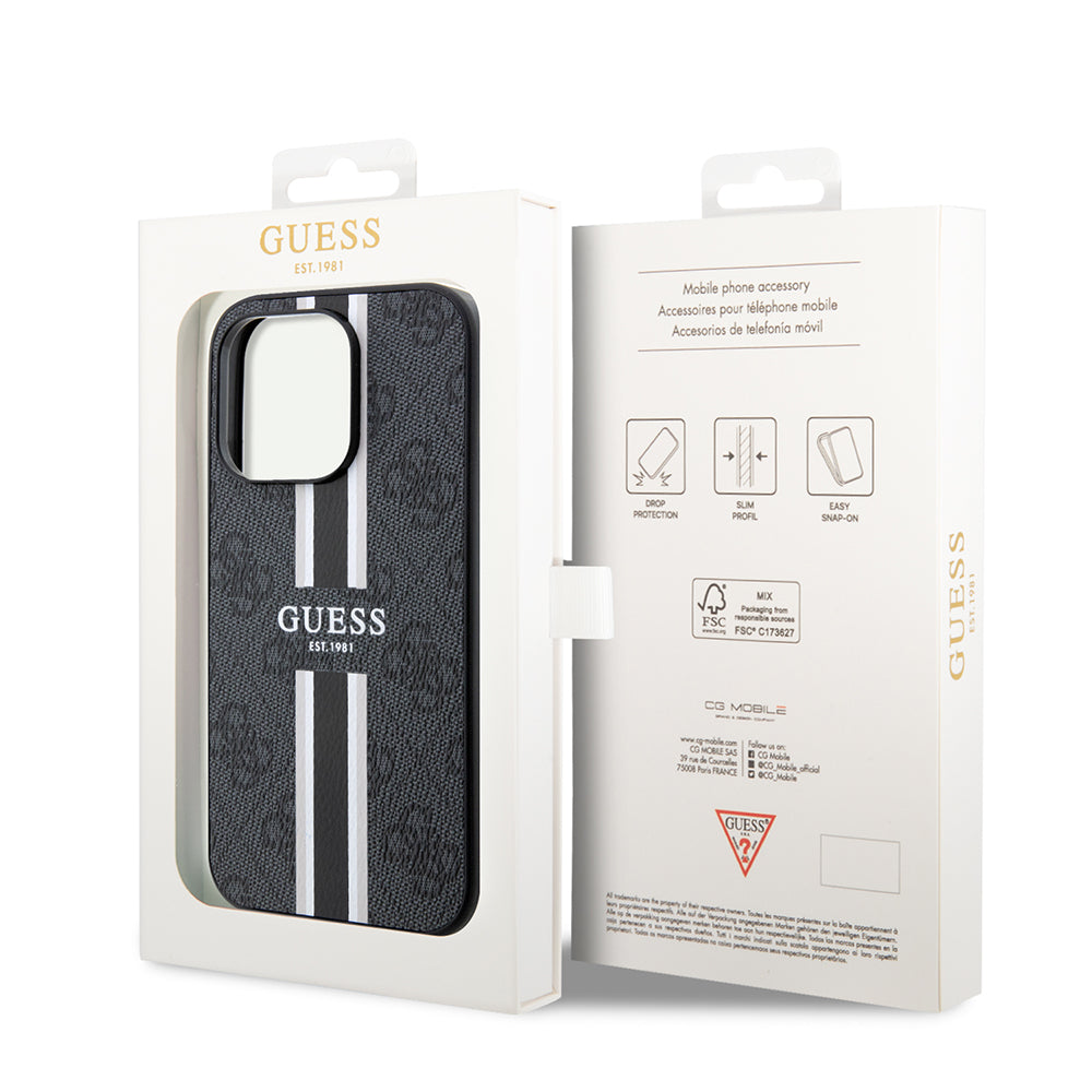 Ovitek MagSafe za Apple iPhone 15 Pro Max, Guess, 4G Printed Stripes, črn