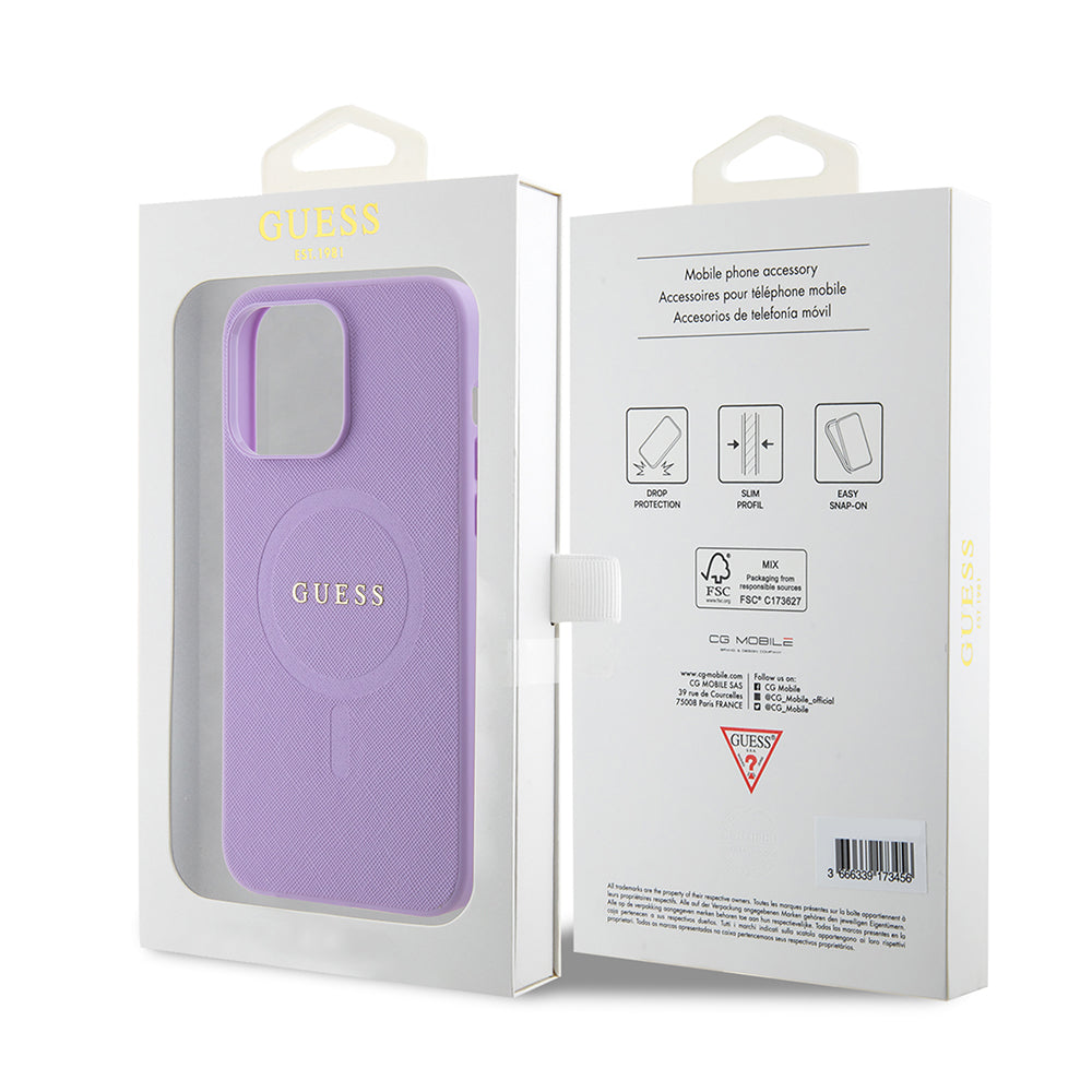 Ovitek MagSafe za Apple iPhone 15 Pro Max, Guess, Saffiano, Vijolična