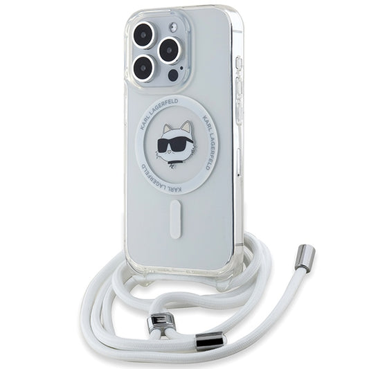 Ovitek MagSafe za Apple iPhone 15 Pro Max, Karl Lagerfeld, IML Crossbody Choupette's Head with Strap, Prozoren