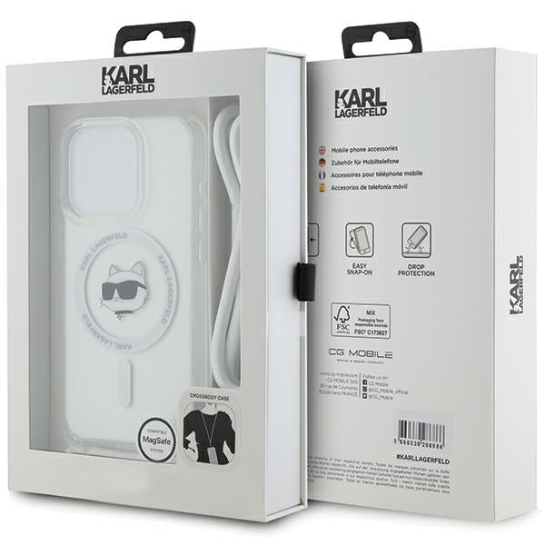 Ovitek MagSafe za Apple iPhone 15 Pro Max, Karl Lagerfeld, IML Crossbody Choupette's Head with Strap, Prozoren