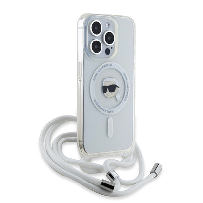 Ovitek MagSafe za Apple iPhone 15 Pro Max, Karl Lagerfeld, IML Crossbody Karl's Head, Prozoren