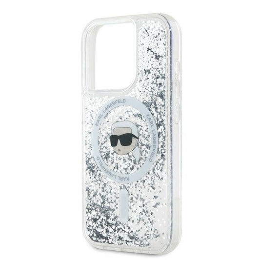 Ovitek MagSafe za Apple iPhone 15 Pro Max, Karl Lagerfeld, Liquid Glitter Karl's Head, Prozoren