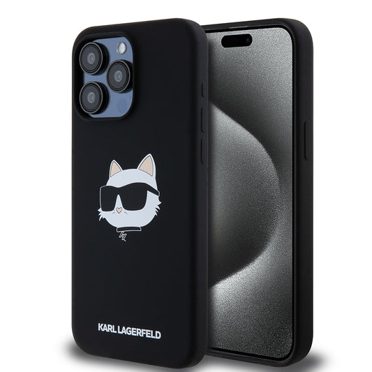 Ovitek MagSafe za Apple iPhone 15 Pro Max, Karl Lagerfeld, silikon Choupette's Head, črn