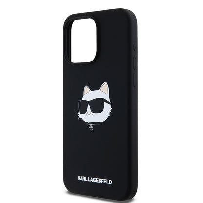 Ovitek MagSafe za Apple iPhone 15 Pro Max, Karl Lagerfeld, silikon Choupette's Head, črn