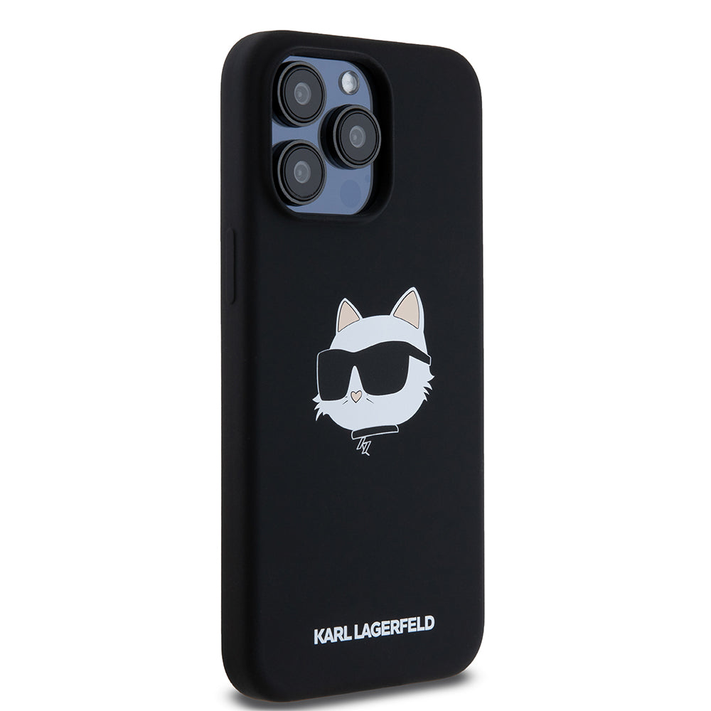 Ovitek MagSafe za Apple iPhone 15 Pro Max, Karl Lagerfeld, silikon Choupette's Head, črn