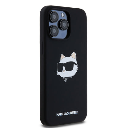 Ovitek MagSafe za Apple iPhone 15 Pro Max, Karl Lagerfeld, silikon Choupette's Head, črn