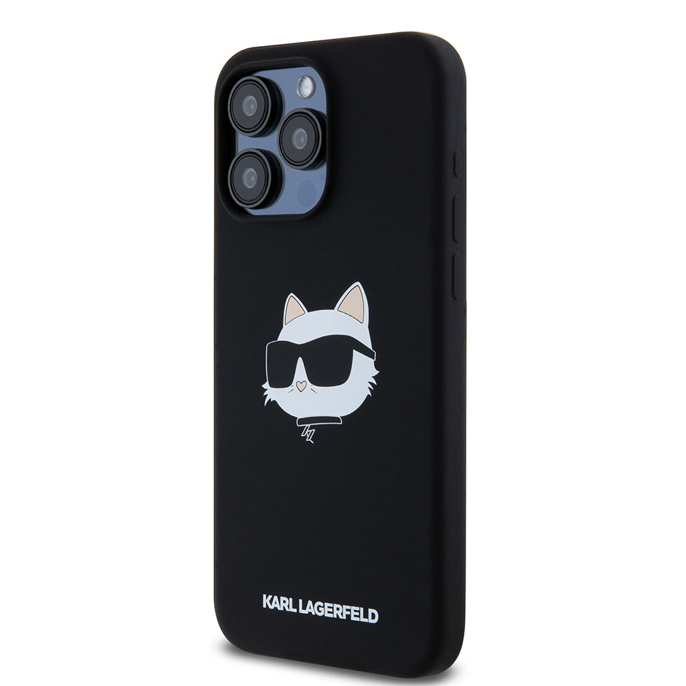 Ovitek MagSafe za Apple iPhone 15 Pro Max, Karl Lagerfeld, silikon Choupette's Head, črn