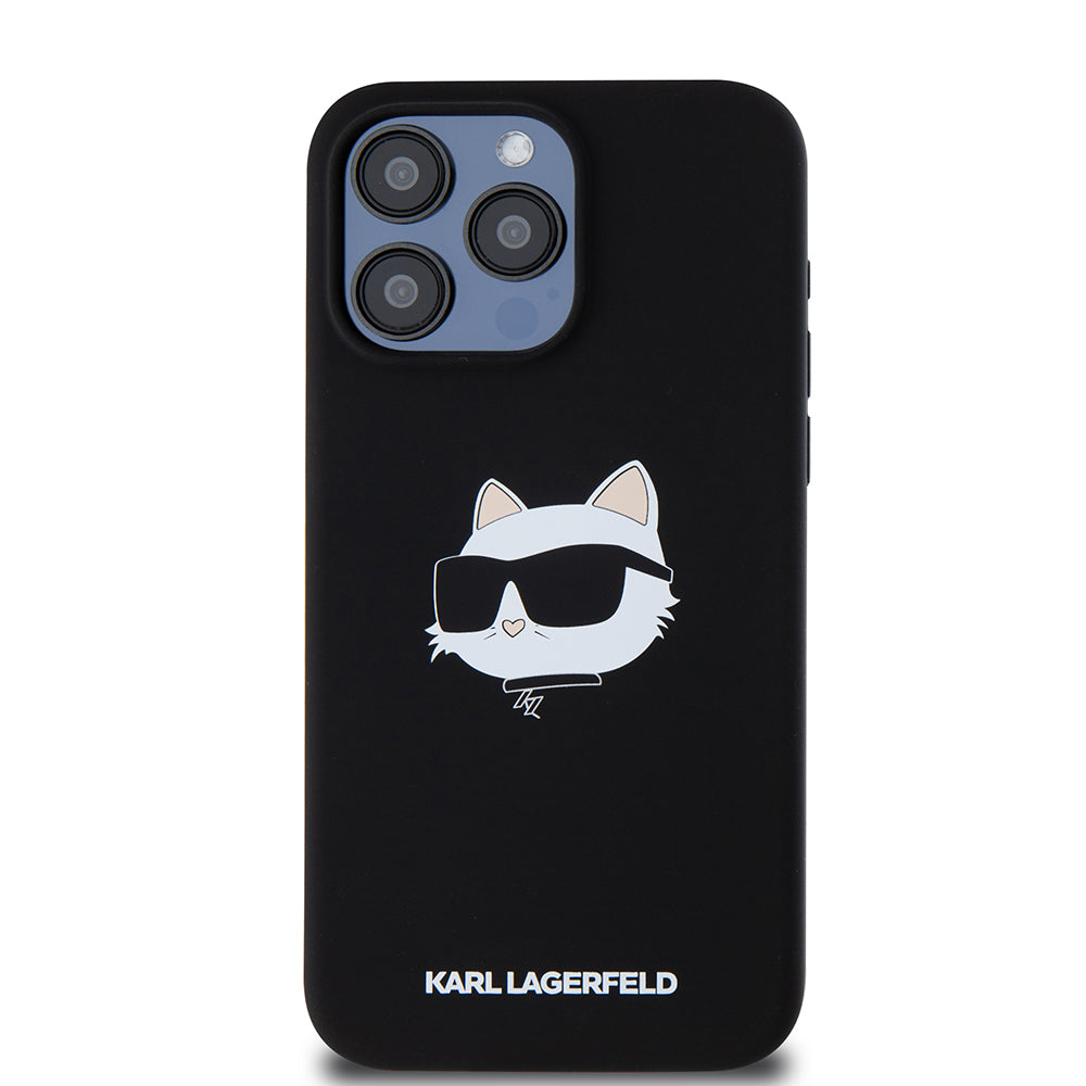 Ovitek MagSafe za Apple iPhone 15 Pro Max, Karl Lagerfeld, silikon Choupette's Head, črn
