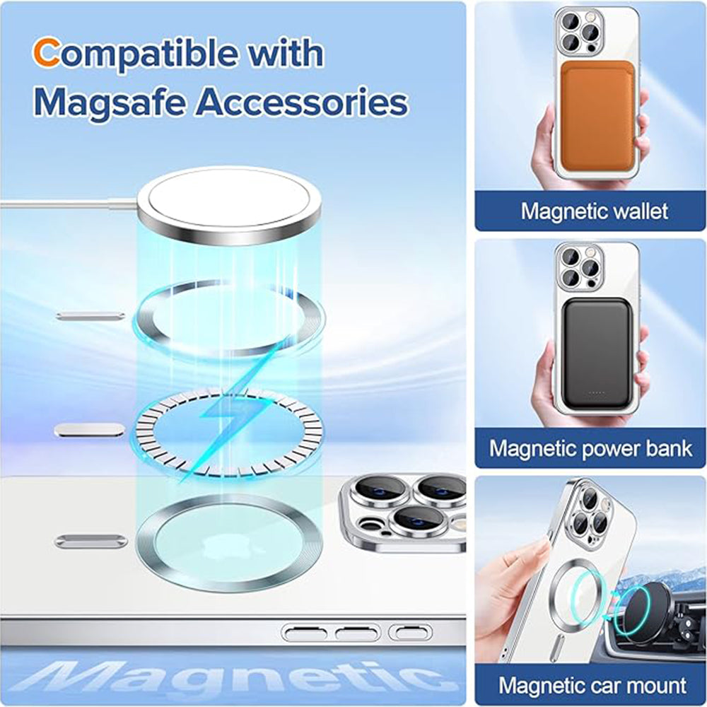 Ovitek MagSafe za Apple iPhone 15 Pro Max, Techsuit, Luxury Crystal, Srebrn