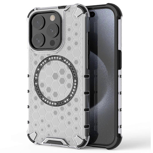 Ovitek MagSafe za Apple iPhone 15 Pro, Techsuit, HoneyComb Shield, Bela