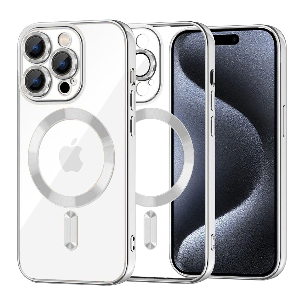 Ovitek MagSafe za Apple iPhone 15 Pro, Techsuit, Luxury Crystal, Srebrn