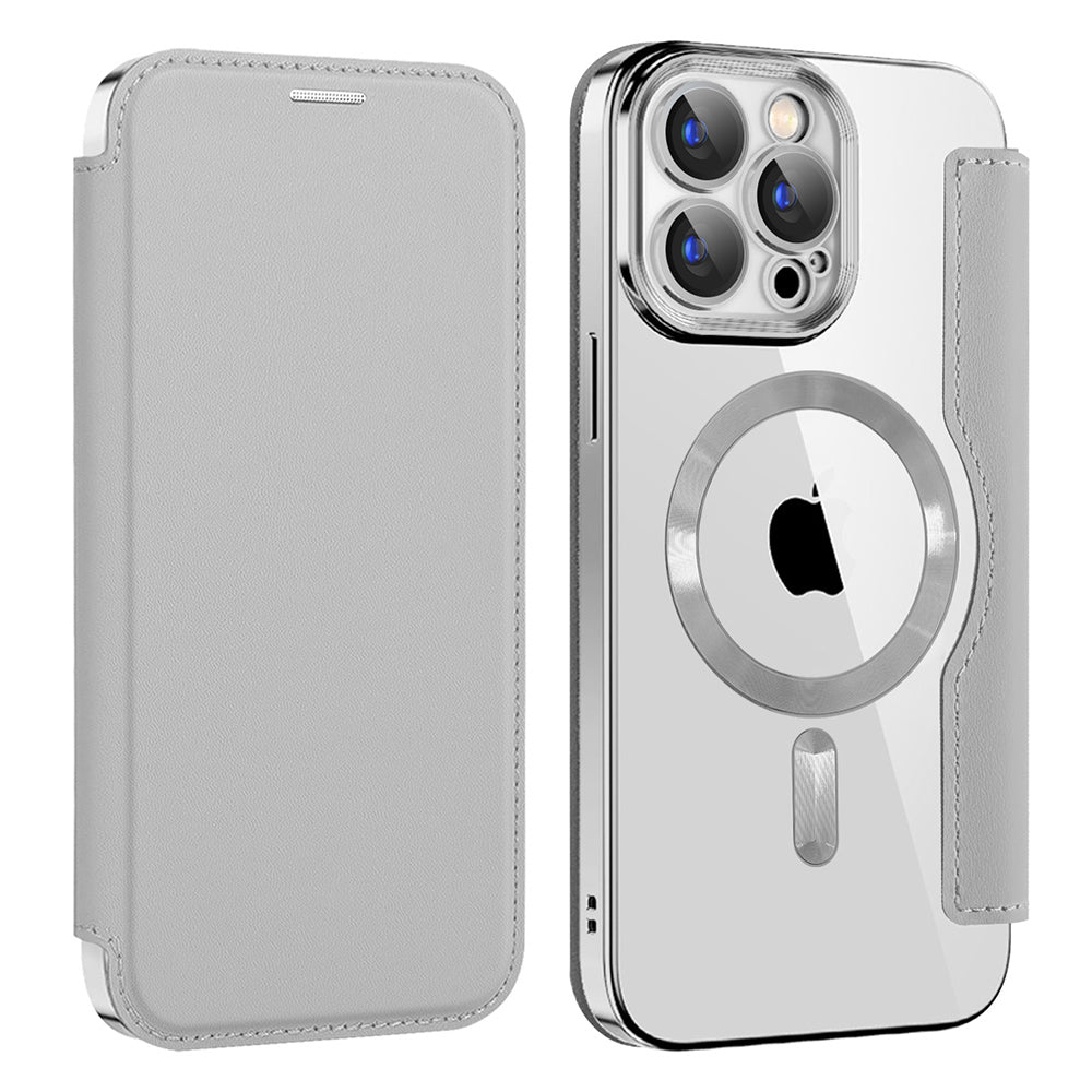Ovitek MagSafe za Apple iPhone 15 Pro, Techsuit, SmartMag Book, Siva