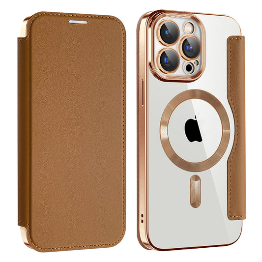 Ovitek MagSafe za Apple iPhone 15 Pro, Techsuit, SmartMag Book, rjav
