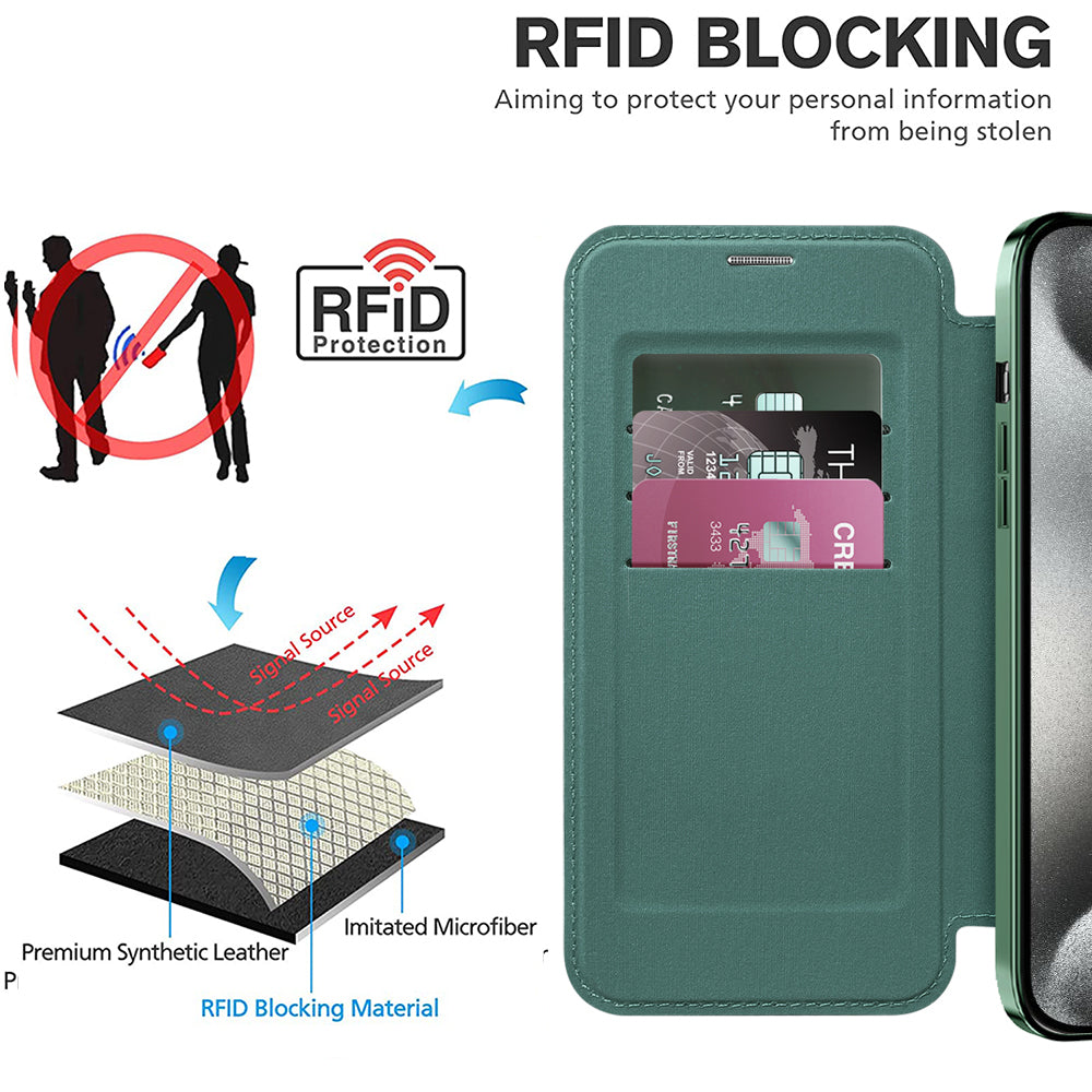 MagSafe Case for Apple iPhone 15 Pro, Techsuit, SmartMag Book, Green
