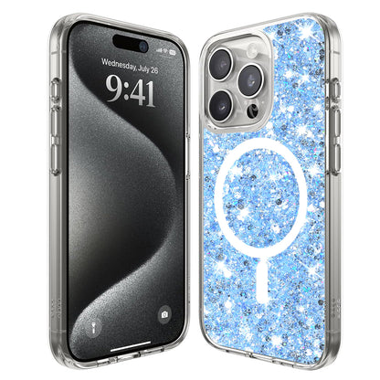 MagSafe ovitek za Apple iPhone 15 Pro, Techsuit, bleščeči bleščice, modra