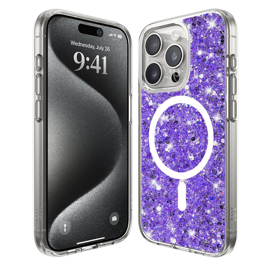 Ovitek MagSafe za Apple iPhone 15 Pro, Techsuit, Sparkly Glitter, Vijoličen