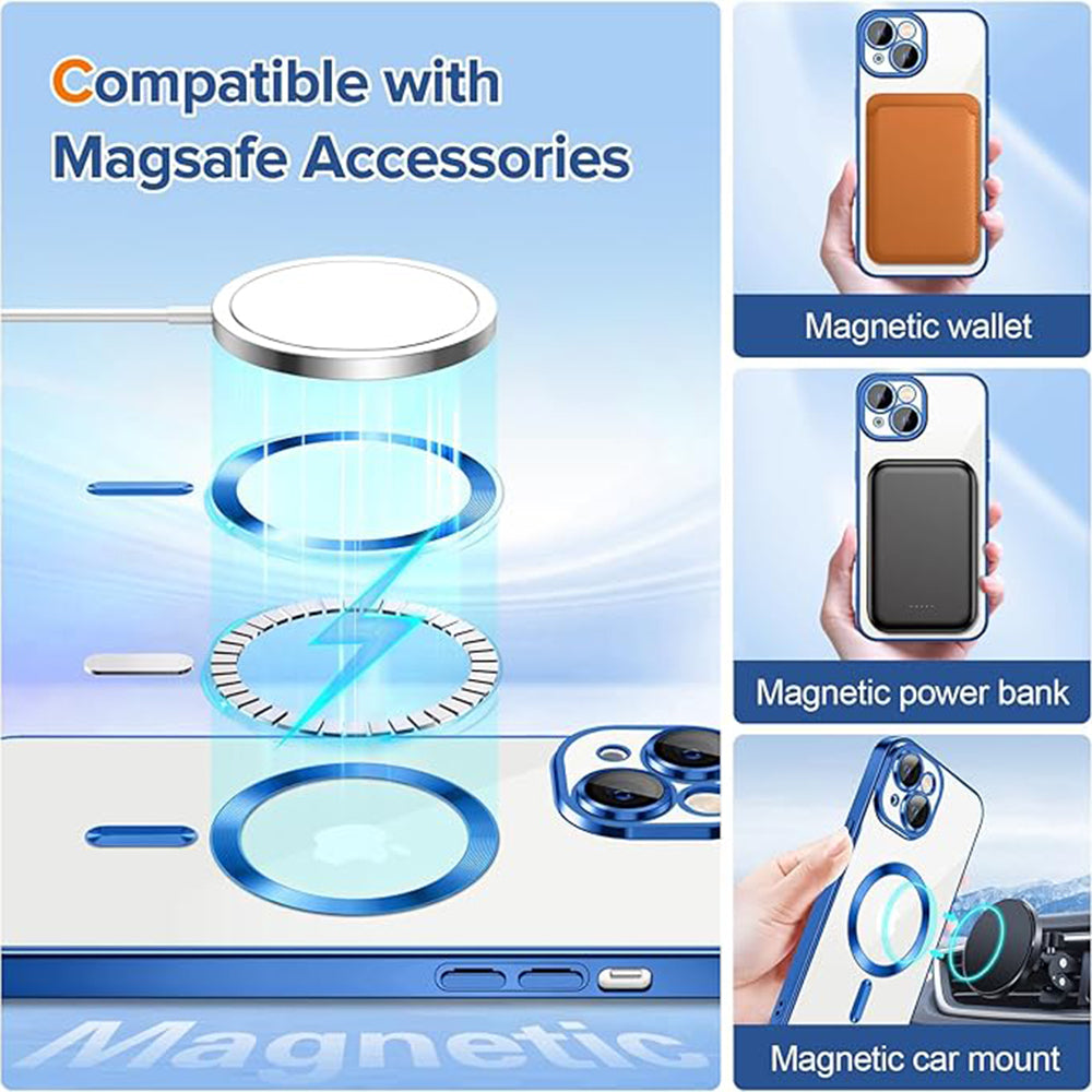 MagSafe ovitek za Apple iPhone 15, Techsuit, Luxury Crystal, Temno modra