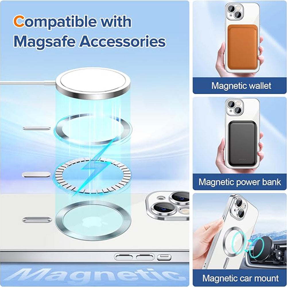 Ovitek MagSafe za Apple iPhone 15, Techsuit, Luxury Crystal, Srebrn