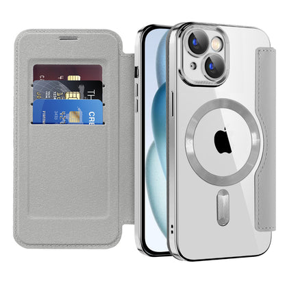 Ovitek MagSafe za Apple iPhone 15, Techsuit, SmartMag Book, Siva