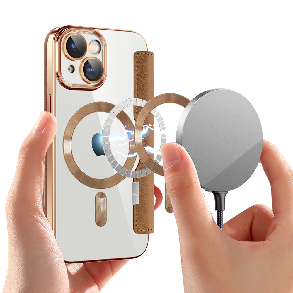 Ovitek MagSafe za Apple iPhone 15, Techsuit, SmartMag Book, rjav