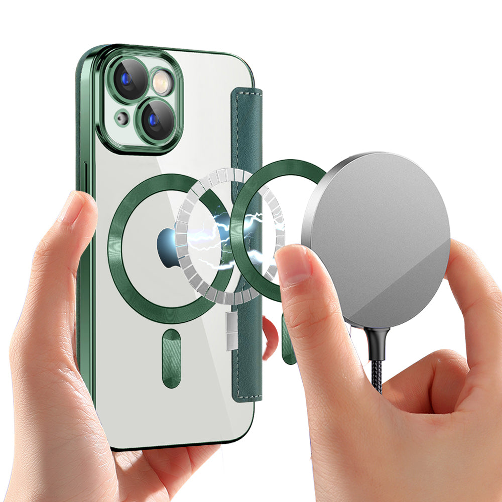 Ovitek MagSafe za Apple iPhone 15, Techsuit, SmartMag Book, Zelen