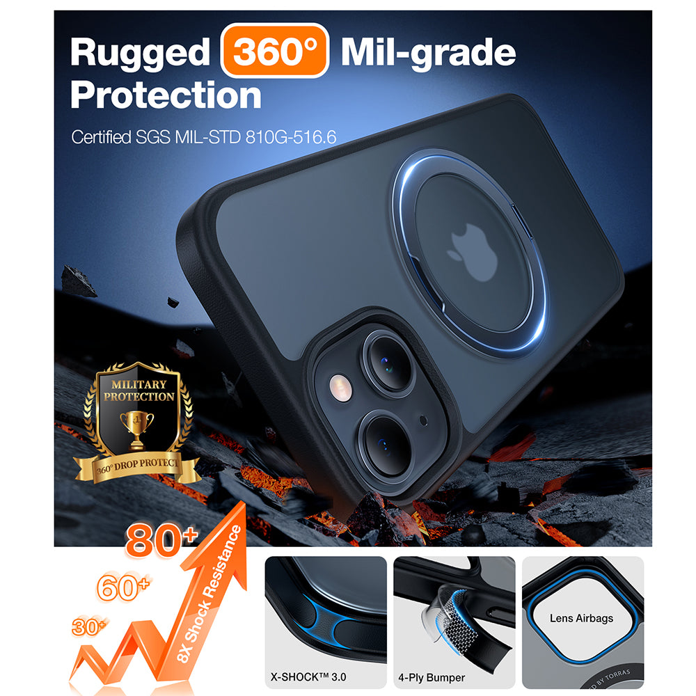 Ovitek MagSafe za Apple iPhone 15, Torras, Ostand Pro, Črn