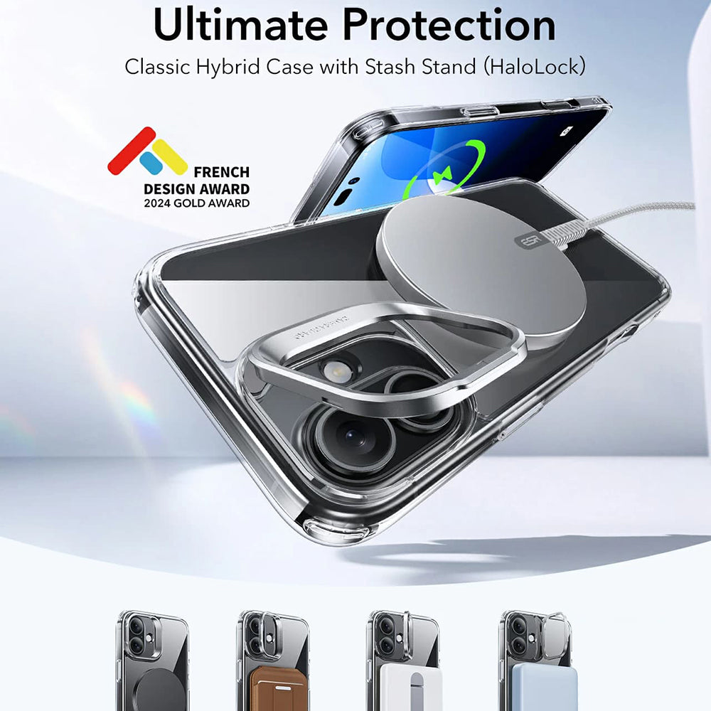 Ovitek MagSafe za Apple iPhone 16, ESR, Classic Hybrid Kickstand, Satenasto črn