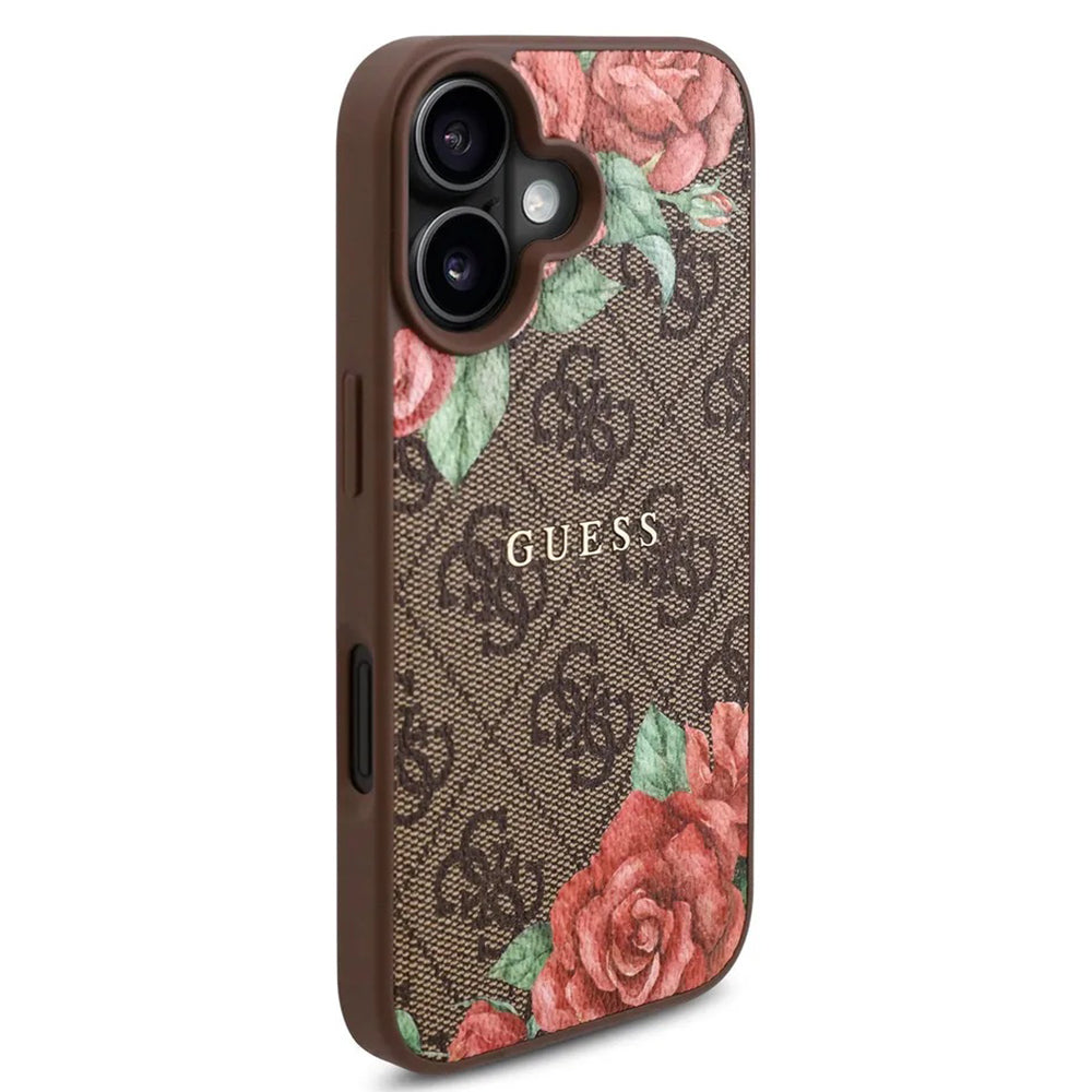 MagSafe ovitek za Apple iPhone 16, Guess, 4G Flowers Print, rjava