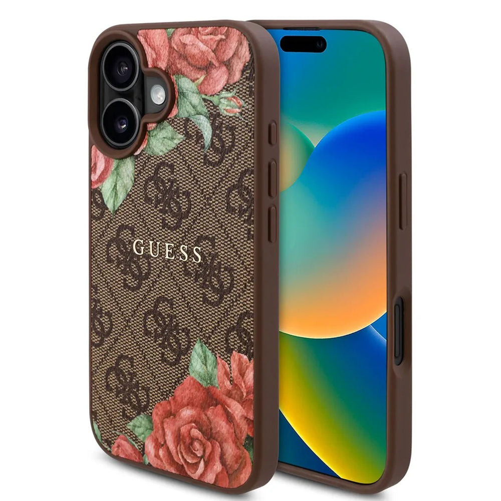 MagSafe ovitek za Apple iPhone 16, Guess, 4G Flowers Print, rjava