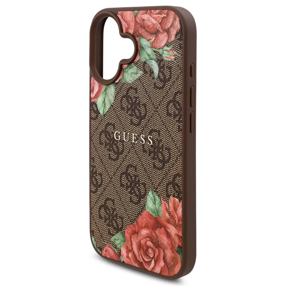 MagSafe ovitek za Apple iPhone 16, Guess, 4G Flowers Print, rjava